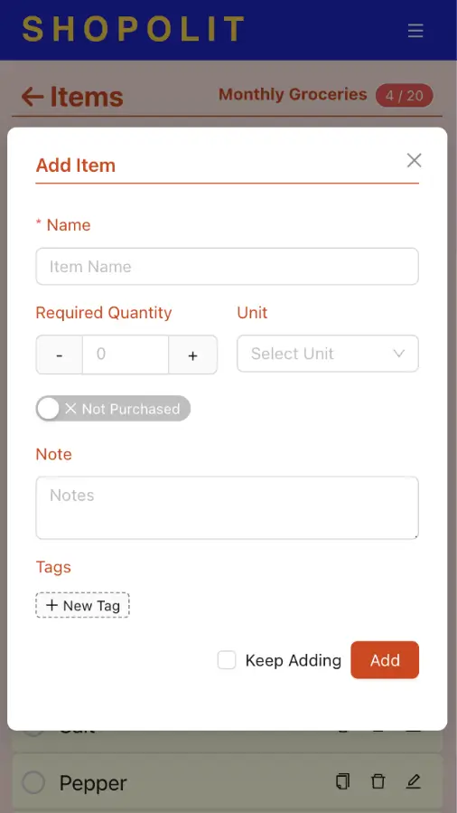 Add Items to List